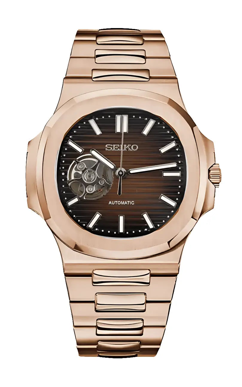 SEIKO MOD NAUTILUS ROSE GOLD OPEN HEART WATCH - Wristwatch