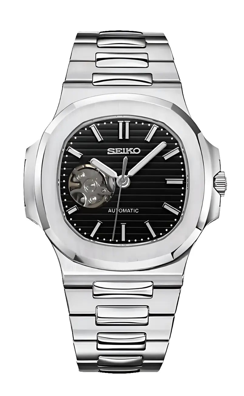 SEIKO MOD NAUTILUS SILVER OPEN HEART WATCH - Wristwatch