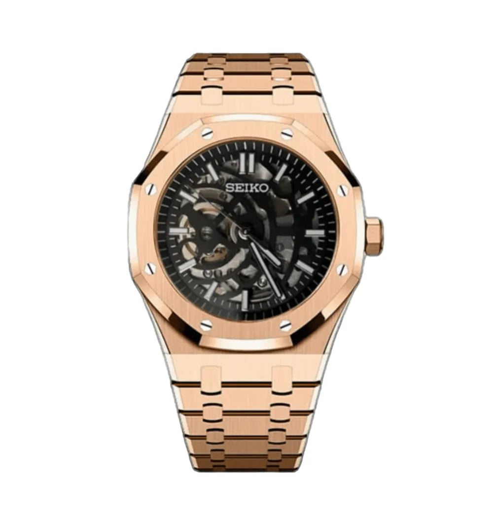 Seiko Mod Oak Skeleton Rose Gold Wristwatch
