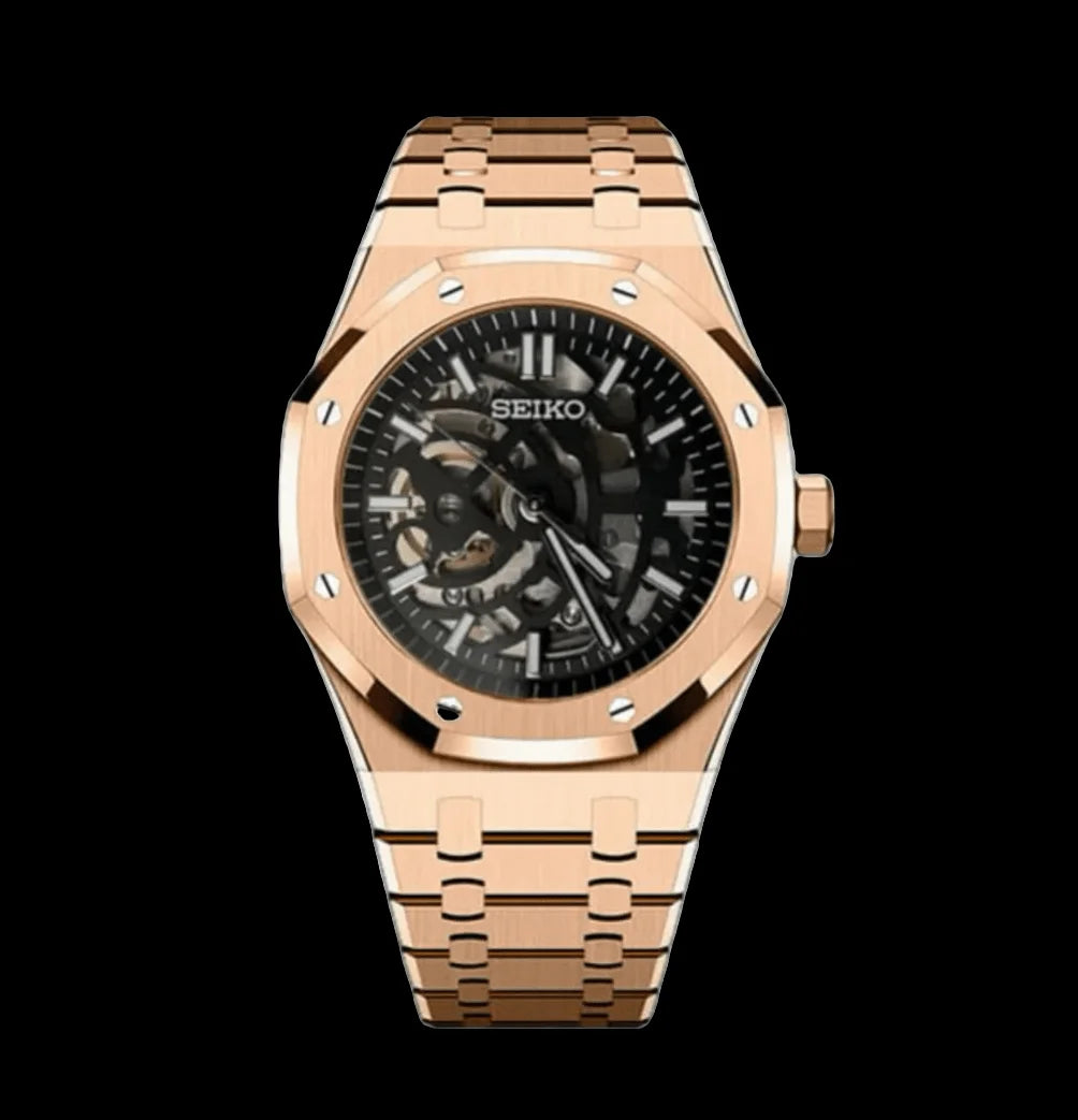 Seiko Mod Oak Skeleton Rose Gold Wristwatch