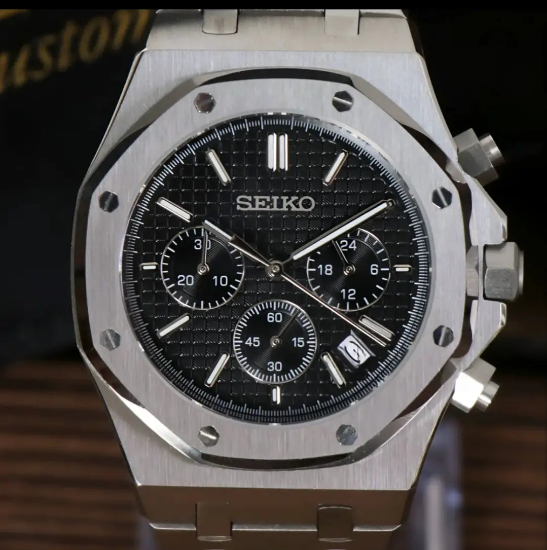 SEIKO MOD ROYAL OAK BLACK CHRONO WATCH - Wristwatch