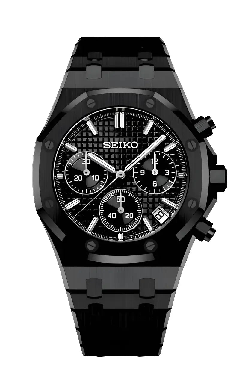 SEIKO MOD ROYAL OAK CHRONO BLACK WATCH - Wristwatch
