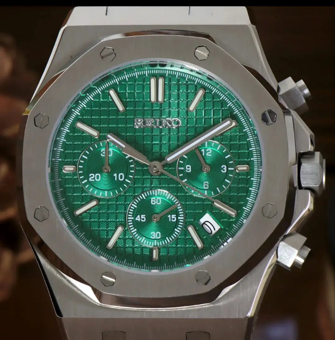 SEIKO MOD ROYAL OAK GREEN CHRONO WATCH - Wristwatch