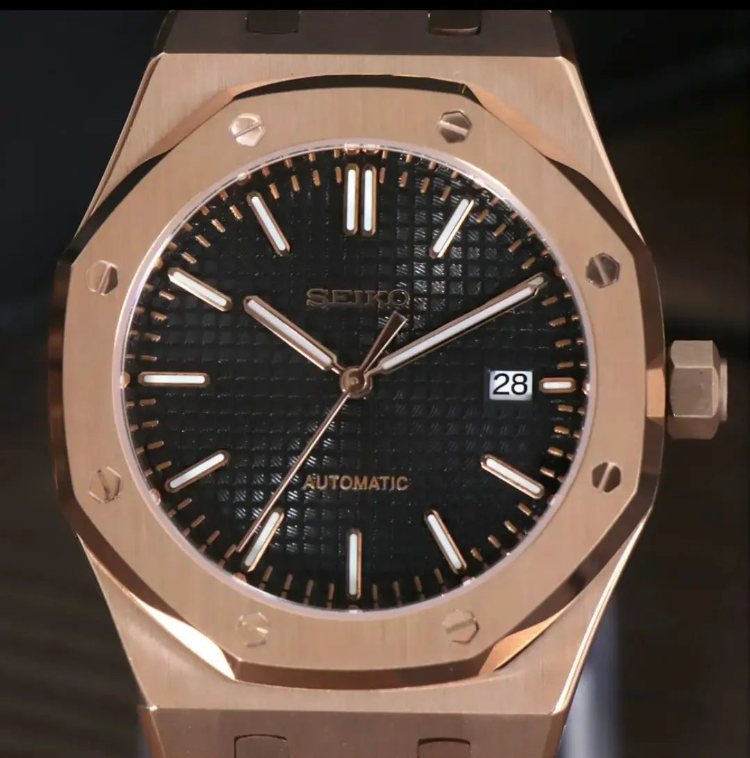 SEIKO MOD ROYAL OAK ROSE GOLD WATCH - Wristwatch