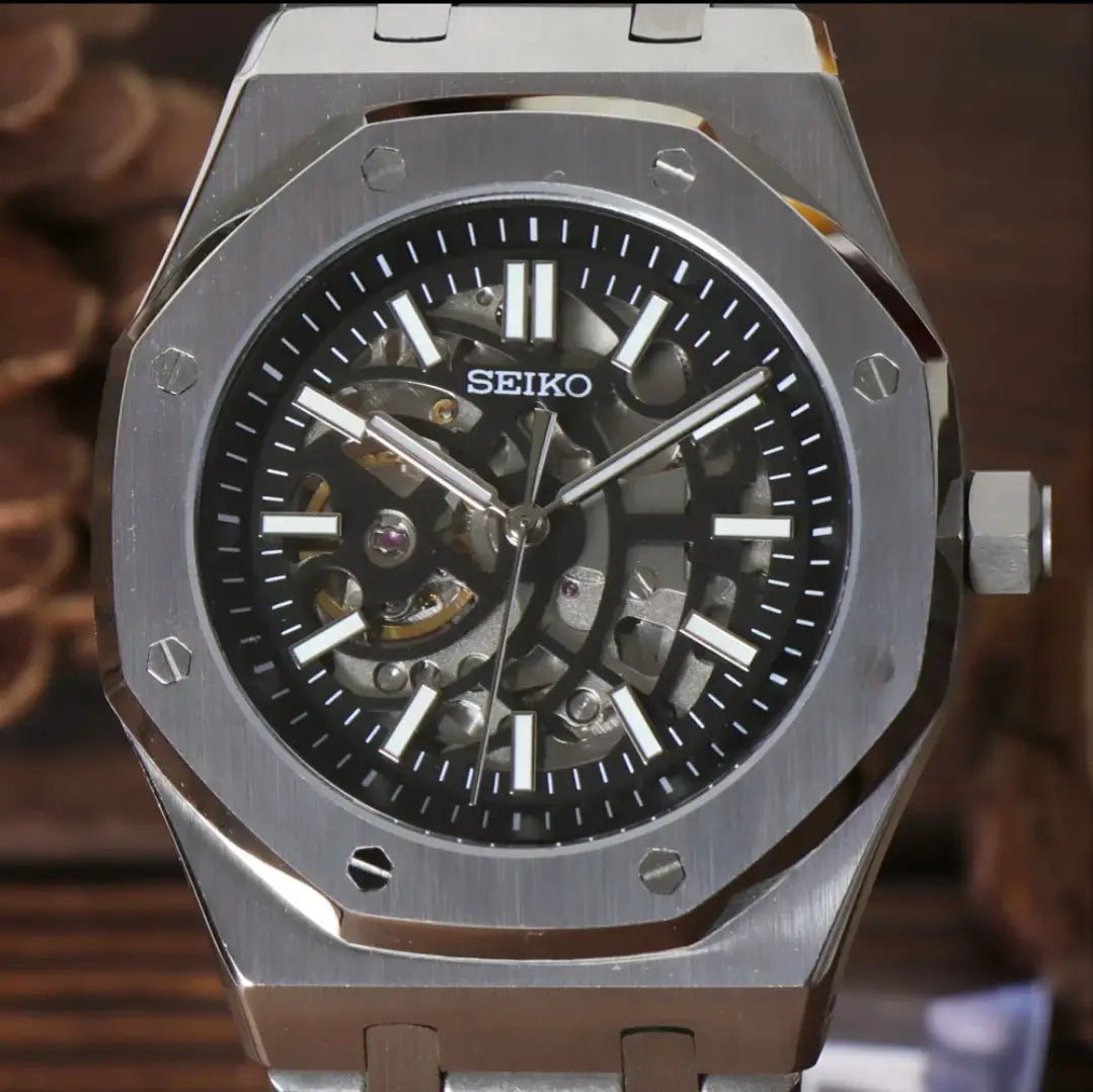 SEIKO MOD ROYAL OAK SILVER SKELETON WATCH - Wristwatch