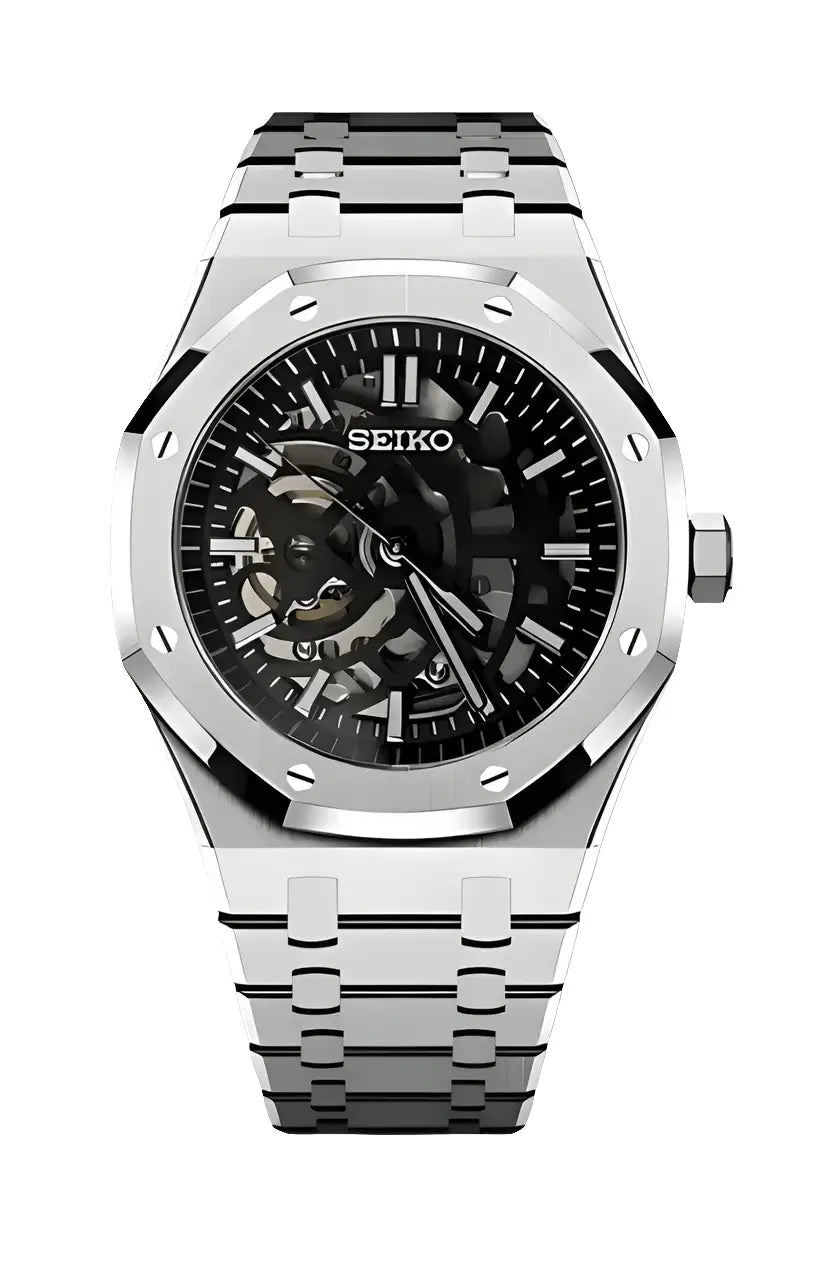 SEIKO MOD ROYAL OAK SKELETON SILVER WATCH - Wristwatch