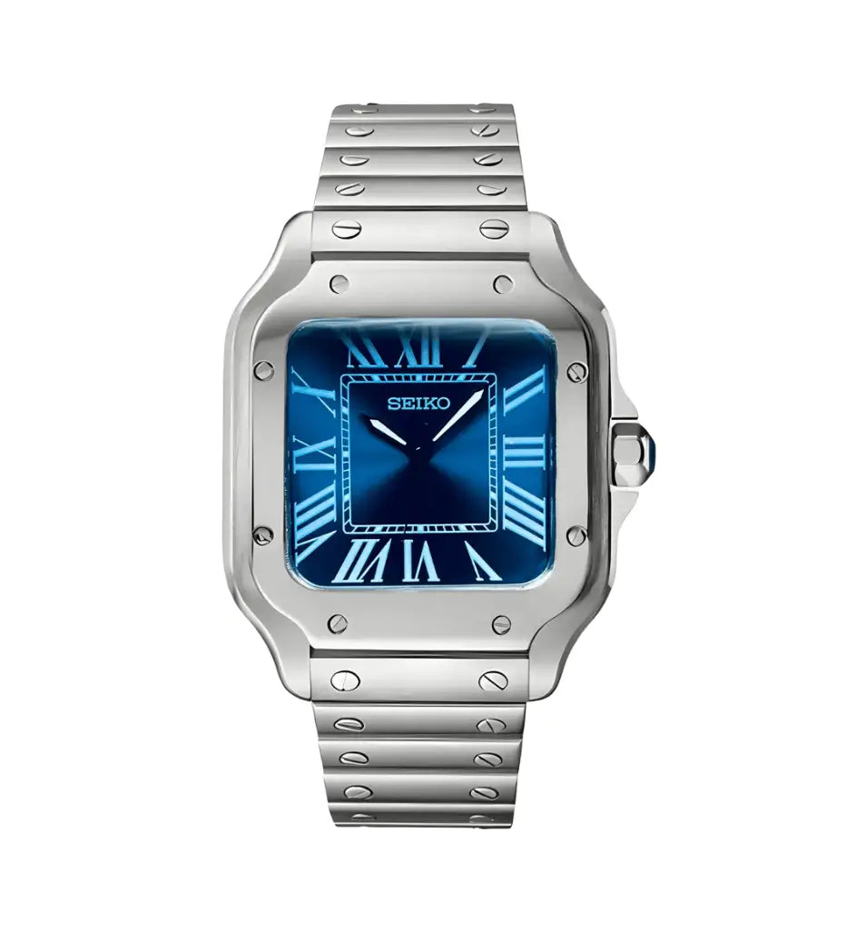 SEIKO MOD SANTOS BLUE WATCH - Wristwatch