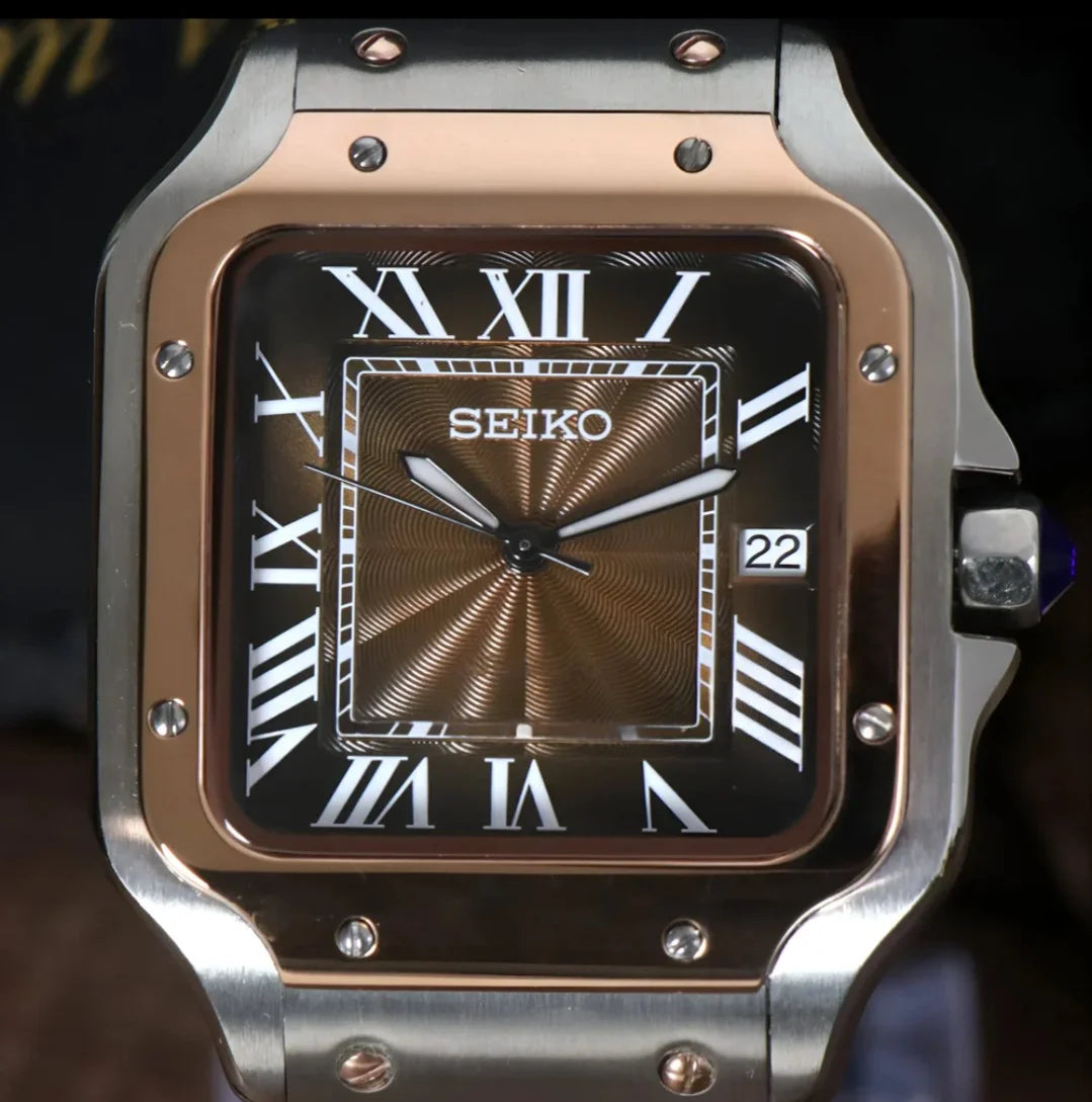 Seiko Mod Santos Rose Skeleton Watch Wristwatch