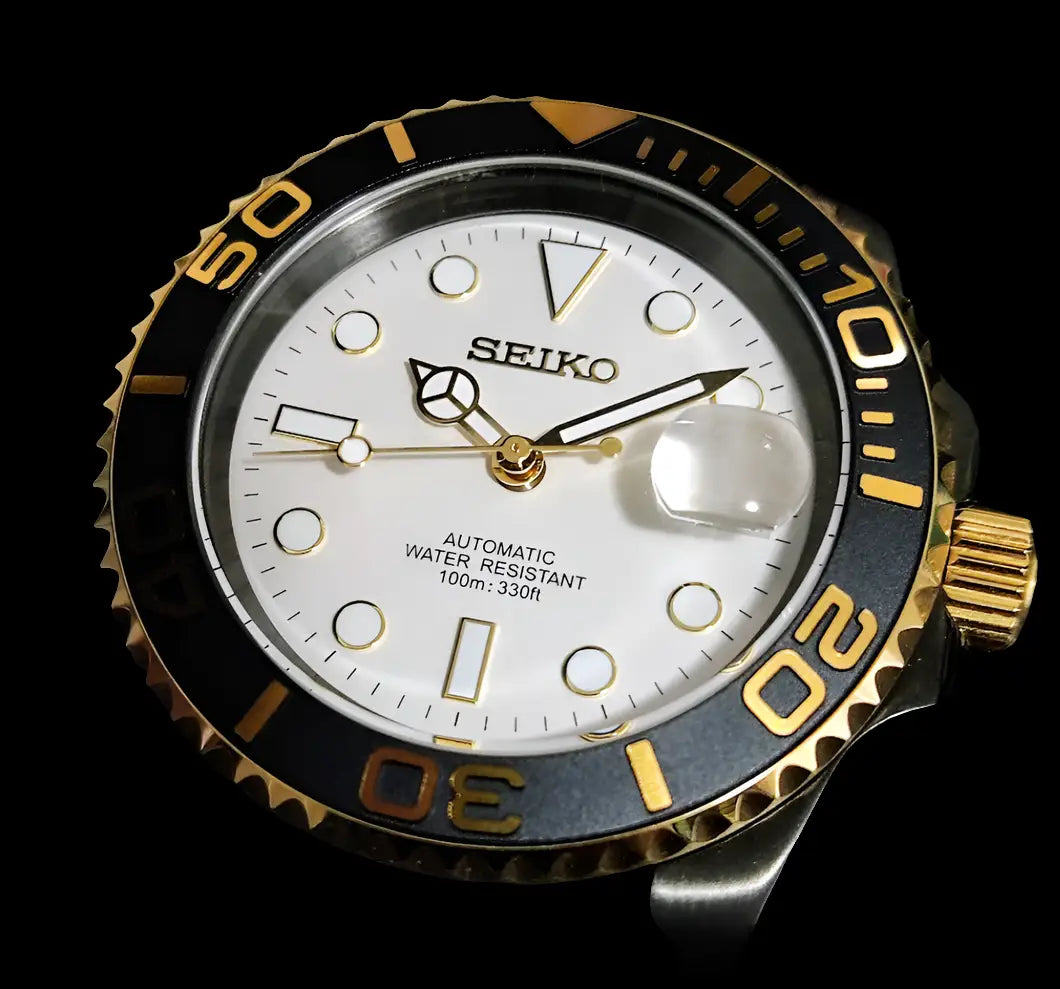 SEIKO MOD YACHT MASTER BLACK & GOLD WATCH - Wristwatch