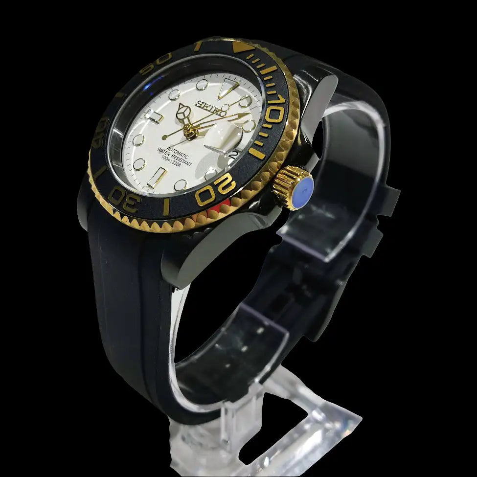 SEIKO MOD YACHT MASTER BLACK & GOLD WATCH - Wristwatch